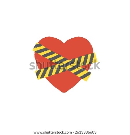 Hand drawn illustration of heart with keep out tape