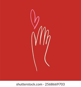 Hand drawn illustration of heart and hand. Valentine's day card. Vector icon on white background.