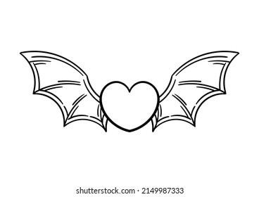 hand drawn illustration of a heart with wings, on a white background