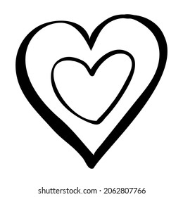 Hand drawn illustration of hearts in doodle style.