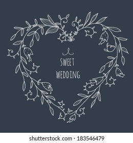 Hand drawn illustration of heart-shaped wreath on blackboard. EPS 10. No transparency. No gradients.