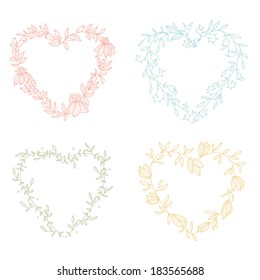 Hand drawn illustration of heart-shaped wreaths. EPS 10. No transparency. No gradients.