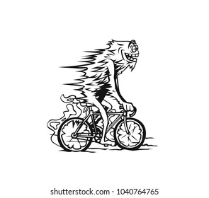 Hand drawn illustration of hipster male on cycle, text, tshirt print, vector illustration