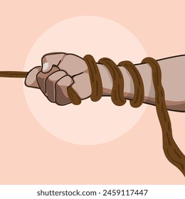 hand drawn illustration of hand holding a cloth rope.