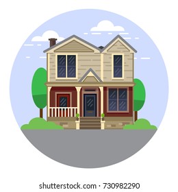 A hand drawn illustration. Home Sweet Home. Vector icon. The building of the architect. Victorian style.