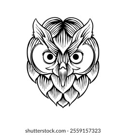 hand drawn illustration of hops combined with an owl