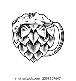 hand drawn illustration of hops combined with beer glass