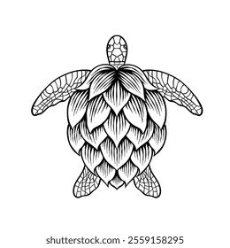 hand drawn illustration of hops combined with turtle