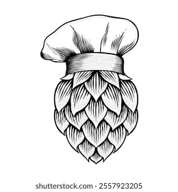 hand drawn illustration of hops wearing a chef's hat