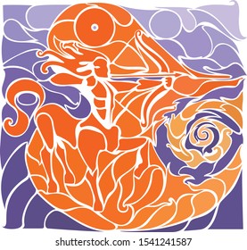 Hand drawn illustration. Horoscope sagittarius. Color mosaic.
Graphic arts.