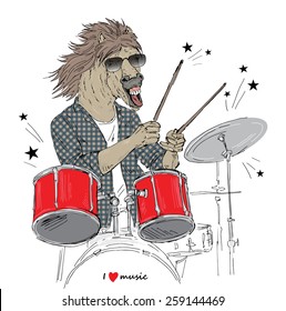 hand drawn illustration of horse drummer, music poster