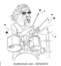 hand drawn illustration of horse drummer, music poster