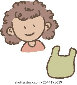 Hand drawn illustration of a housewife with permed hair and a shopping cart