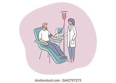 Uma ilustração desenhada à mão de um ser humano doando sangue. Bom para qualquer projeto.	