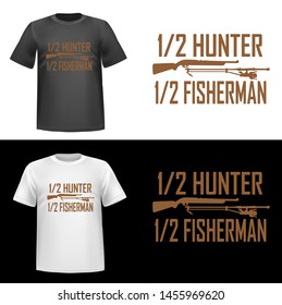 Hand drawn illustration of hunter and fisherman, avatar, text, tshirt print, vector illustration