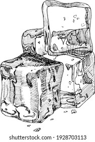Hand drawn illustration of ice cubes using line drawing