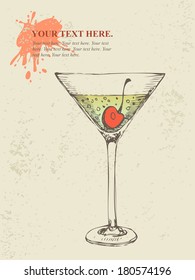 Hand drawn illustration of iced tropical cocktail.