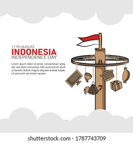 Hand drawn illustration of Indonesia independence day greeting card concept. Which is celebrated on August 17. (Translated: kemerdekaan indonesia)