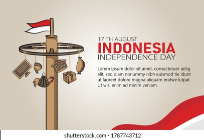 Hand drawn illustration of Indonesia independence day greeting card concept. Which is celebrated on August 17. (Translated: kemerdekaan indonesia)