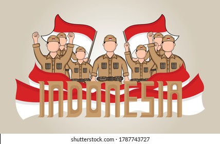 Hand drawn illustration of Indonesia independence day greeting card concept. Which is celebrated on August 17. (Translated: kemerdekaan indonesia)