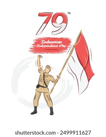Hand drawn illustration of indonesian independence day 79th