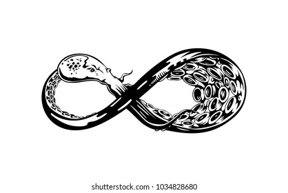 Hand drawn illustration of infinity symbol, snake, vector illustration