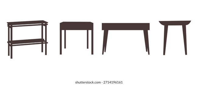 Hand drawn illustration isolate on white background for logo and web design .Collection of table silhouette templates. Editable vector illustration in EPS.10