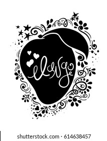 Hand drawn illustration of isolated black mango silhouette and abstract creative pattern. 