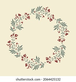 Hand drawn illustration of isolated Christmas wreath. Traditional holiday botanical decoration, season greetings card template. Winter foliage, floral background