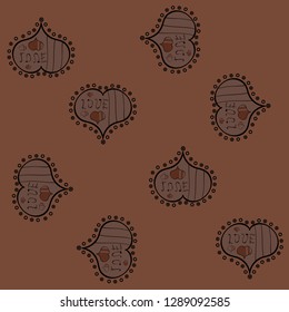 Hand drawn illustration, isolated. Gray, brown and black colours, polka dots, striped. Love symbol, beautiful, lovely, romantic, holiday decoration. Vector design. Watercolor hearts seamless pattern.