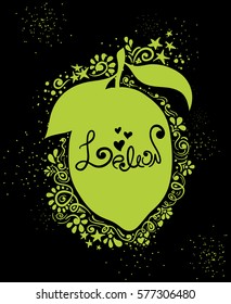Hand drawn illustration of isolated lemon silhouette and abstract creative pattern.