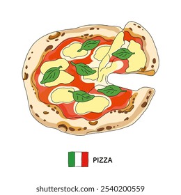 Ilustração desenhada à mão de pizza de comida italiana