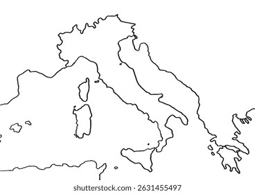 Hand drawn illustration of Italian map. Pen drawing.