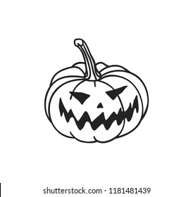 Hand drawn illustration Jack O Lantern. Creative ink art work. Actual vector drawing Pumpkin. Artistic isolated Halloween object