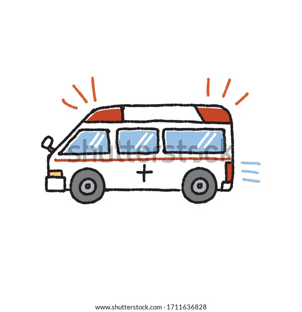Hand drawn\
illustration of a Japanese\
ambulance