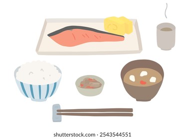 Hand drawn illustration of Japanese breakfast