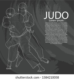 hand drawn illustration of judo on chalkboard. sport drawing. 