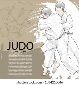 hand drawn illustration of judo. sport drawing vector. judo background.