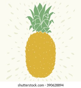 Hand drawn illustration of juicy pineapple. Fruit can be used as a print for t'shirts, bags, cards and posters.