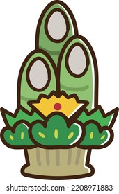 Hand drawn illustration of "Kadomatsu", a traditional Japanese figurine said to be displayed as a landmark for inviting the gods who bring good harvest and happiness in the new year to the house.