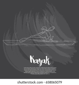 hand drawn illustration of kayaking on chalkboard background.