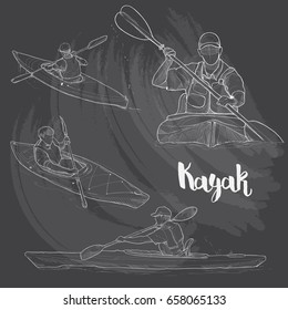 hand drawn illustration of kayaking set on chalkboard