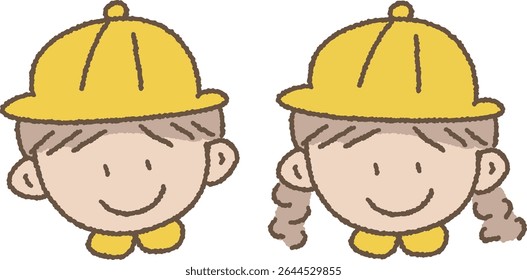 Hand drawn illustration of a kindergarten child wearing a cute yellow hat