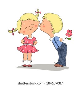 Hand drawn Illustration of kissing boy and girl