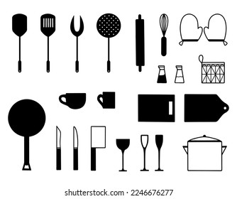 Hand drawn illustration kitchen tools.