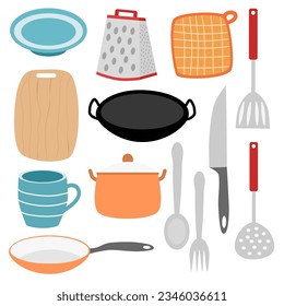 Hand drawn illustration of kitchen tools, kitchenware