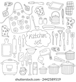 Hand drawn illustration kitchen tools.