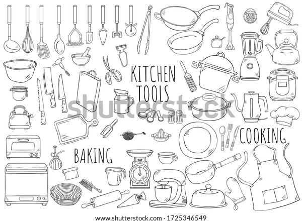Hand drawn\
illustration kitchen tools.\
