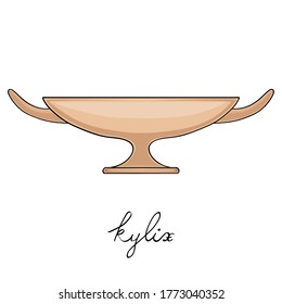 Hand drawn illustration of a kylix, greek antique vessel isolated on white, cartoon style graphics