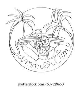 Hand drawn illustration of a label for summer pleasures, graphic doodle with text over white